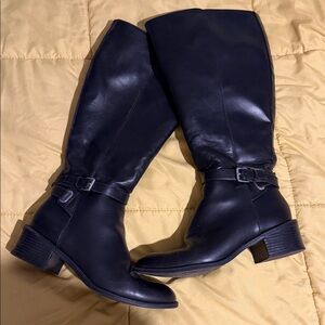 Chaps Wide Calf Black Leather Heeled Boots